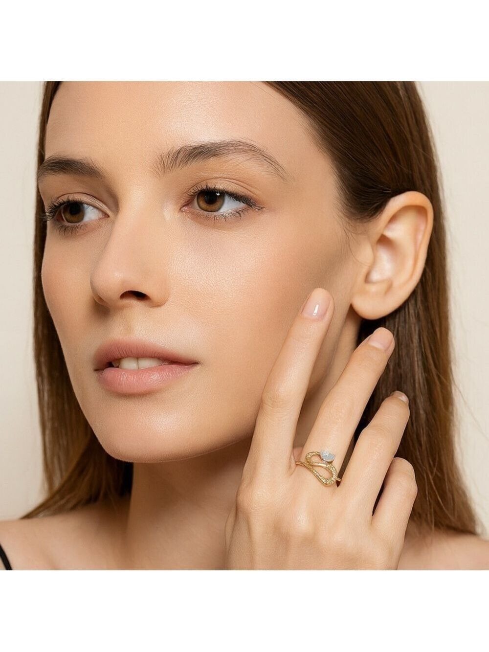 Pretty Bird Jewelry Rose Gold snake ring with teardrop stone